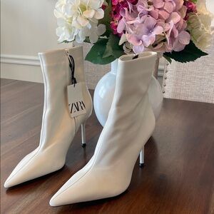Zara Cream Heeled Boots for Women